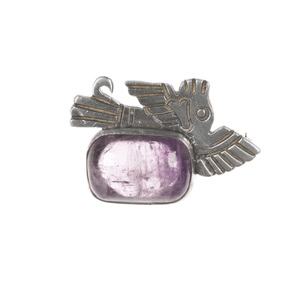 William Spratling sterling Amethyst pre - columbian style pin - Estate Fresh Austin