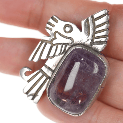 William Spratling sterling Amethyst pre - columbian style pin - Estate Fresh Austin