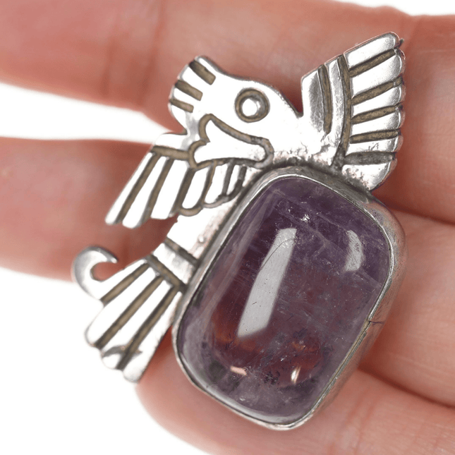 William Spratling sterling Amethyst pre - columbian style pin - Estate Fresh Austin