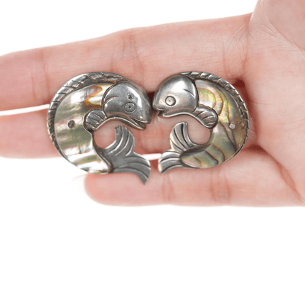 William Spratling Sterling Fish abalone pins pair - Estate Fresh Austin