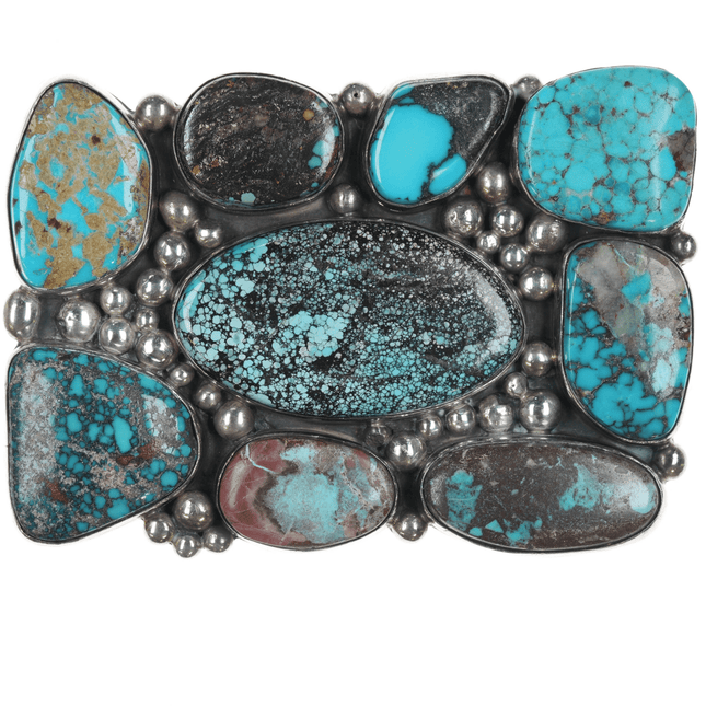 Wilson Padilla Navajo Sterling and Multi - Mine Specimen turquoise belt buckle - Estate Fresh Austin