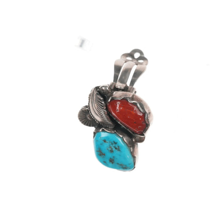 Zuni Dan Simplicio(1917-1969) Silver, turquoise, and clip-on coral earrings - Estate Fresh Austin