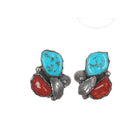 Zuni Dan Simplicio(1917-1969) Silver, turquoise, and clip-on coral earrings - Estate Fresh Austin