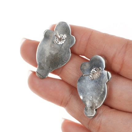 Zuni Dan Simplicio(1917-1969) Silver, turquoise, and coral earrings - Estate Fresh Austin