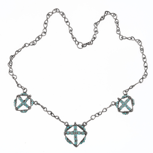 Zuni Dishta silver flush inlay turquoise necklace - Estate Fresh Austin