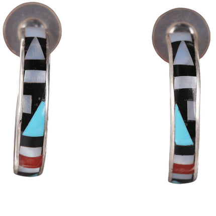 Zuni Multi - stone channel inlay hoop earrings - Estate Fresh Austin