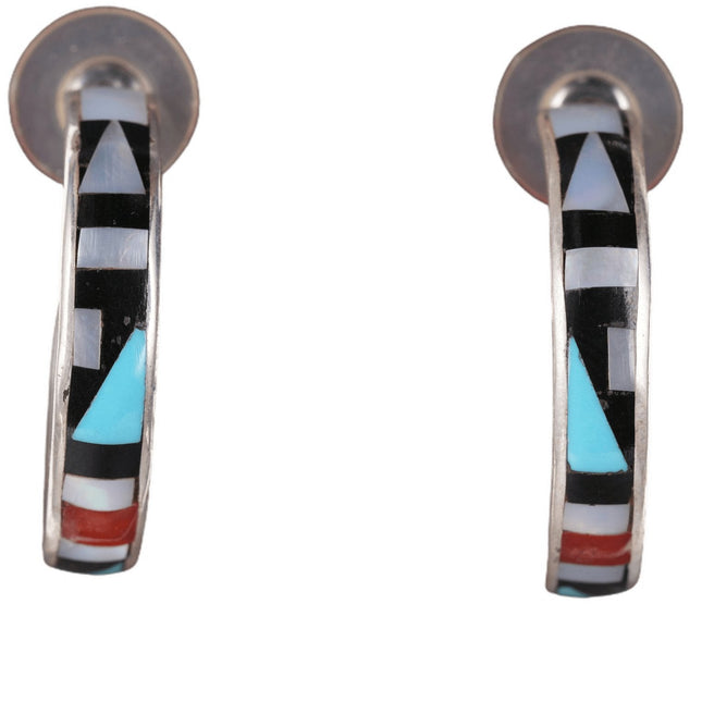 Zuni Multi - stone channel inlay hoop earrings - Estate Fresh Austin