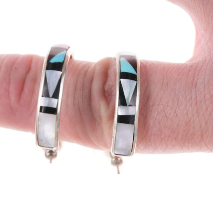 Zuni Multi - stone channel inlay hoop earrings - Estate Fresh Austin