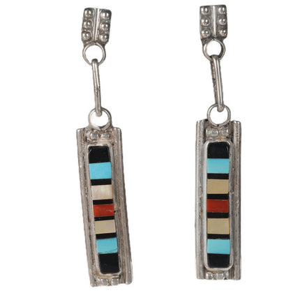 Zuni Native American Multi - Stone Channel inlay earrings - Estate Fresh Austin