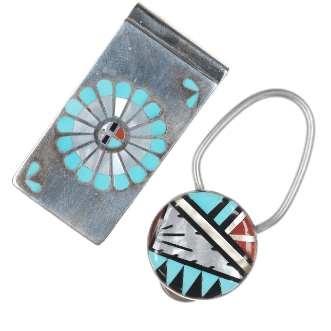 Zuni Native American silver inlaid money clip and keychain - Estate Fresh Austin