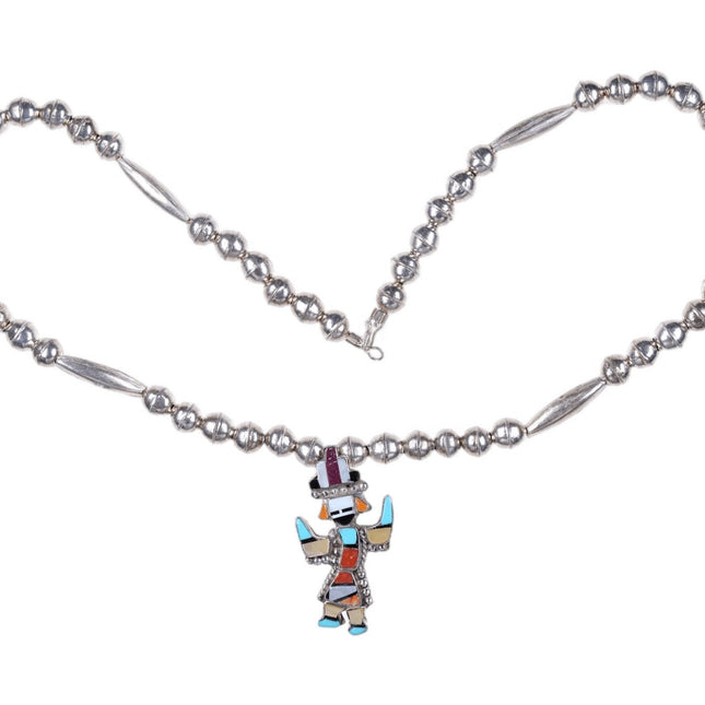 Zuni Sterling Multistone inlay Knifewing with Stamped Bead necklace - Estate Fresh Austin