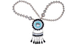 Zuni Sterling Multistone inlay thunderbird with Stamped Bead necklace - Estate Fresh Austin