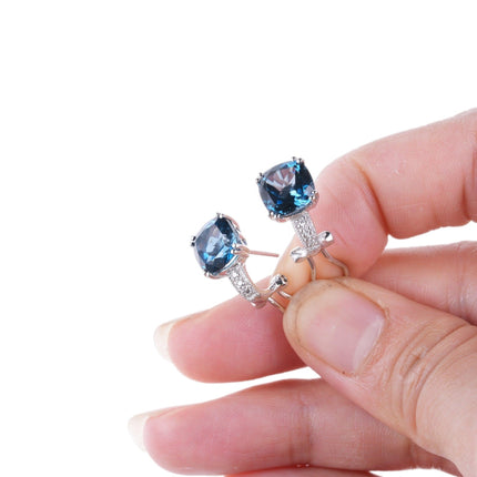 14k White gold Blue Topaz and diamond earrings - Estate Fresh Austin