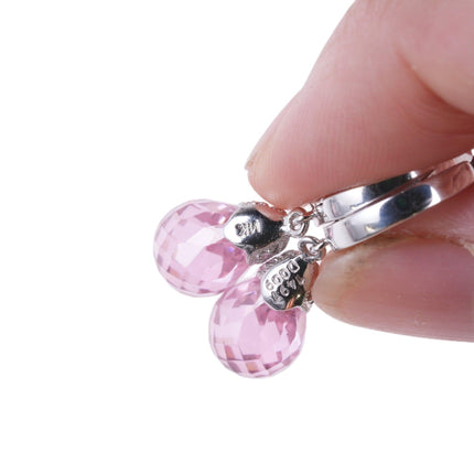 14k White gold pink Quartz and diamond earrings - Estate Fresh Austin