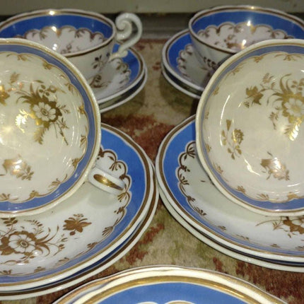 15pc c1850 English Blue and gilt teacup set - Estate Fresh Austin