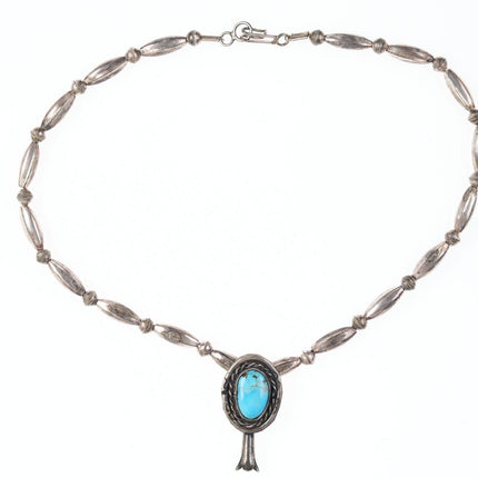 16" Vintage Native American Sterling Beaded Squash blossom pendant necklace - Estate Fresh Austin