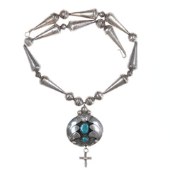 16" Vintage Navajo Silver and turquoise pendant necklace - Estate Fresh Austin