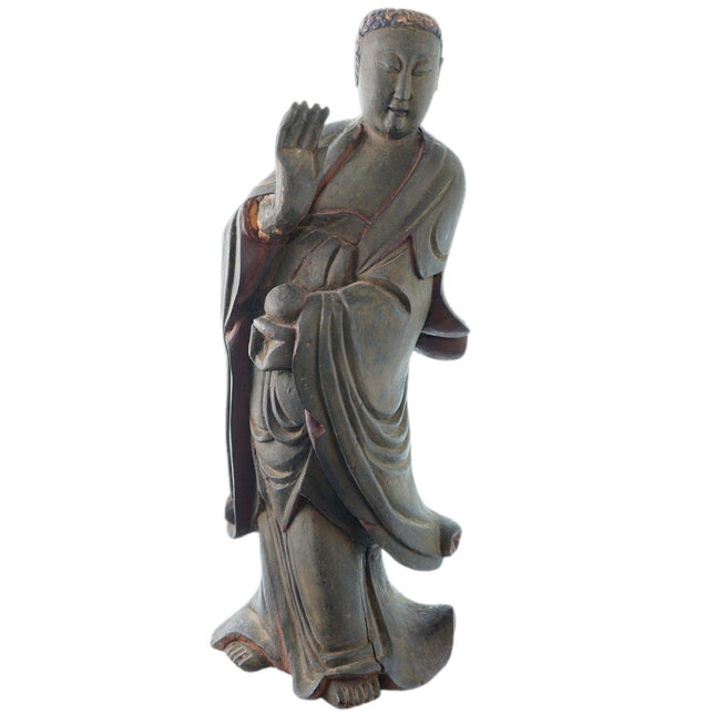 17" Antique Chinese Carved wood Buddha statue - Estate Fresh Austin