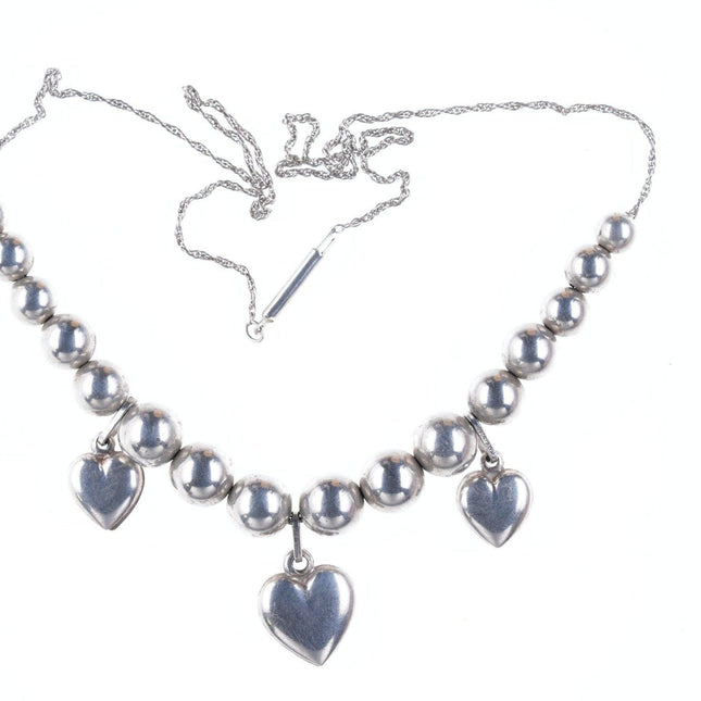 18" Retro Beaded sterling hearts necklace - Estate Fresh Austin
