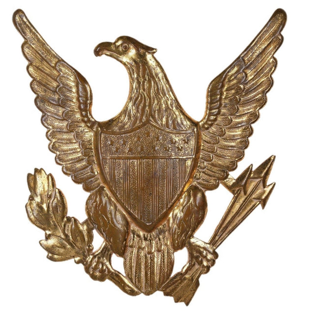 1800's US Military Large Gold gilt Brass Eagle with 13 star flag hat badge - Estate Fresh Austin