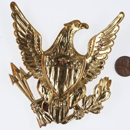 1800's US Military Large Gold gilt Brass Eagle with 13 star flag hat badge - Estate Fresh Austin