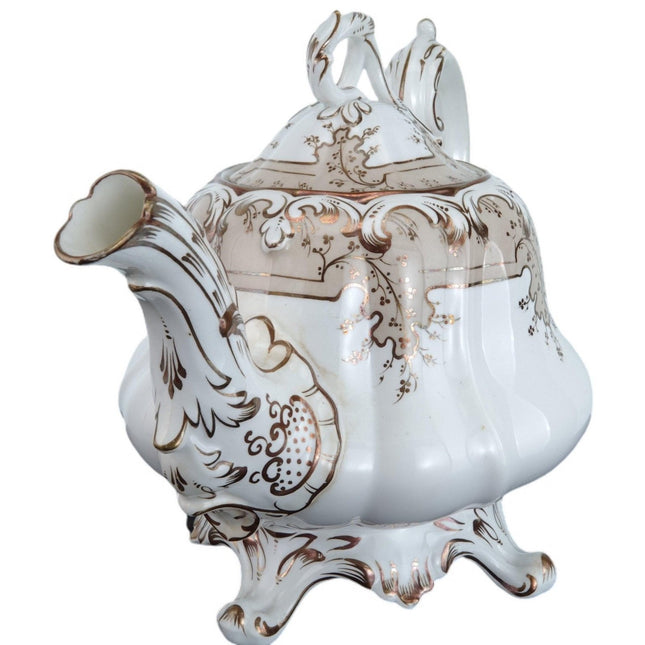 1843 Rococo British Teapot Hand Painted Gold Pattern #8677 - Estate Fresh Austin