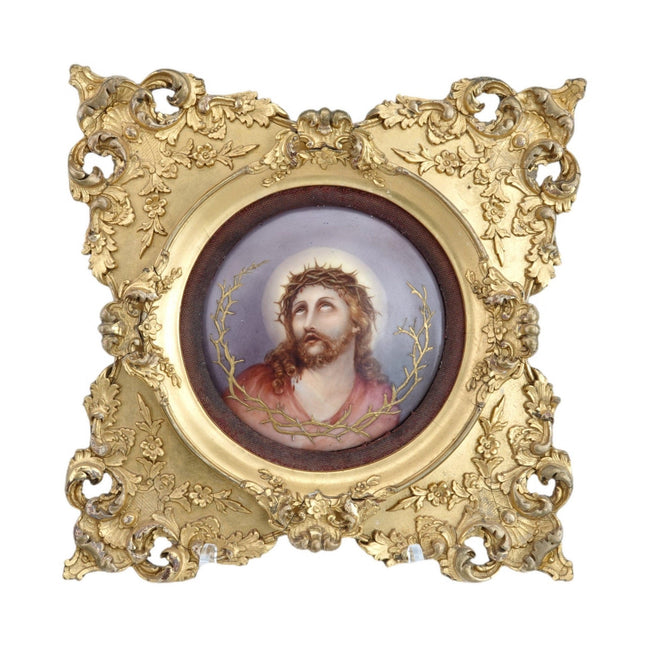 1890's T&V Limoges Porcelain Plaque Hand Painted Depicting Jesus with a crown of - Estate Fresh Austin