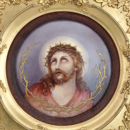 1890's T&V Limoges Porcelain Plaque Hand Painted Depicting Jesus with a crown of - Estate Fresh Austin