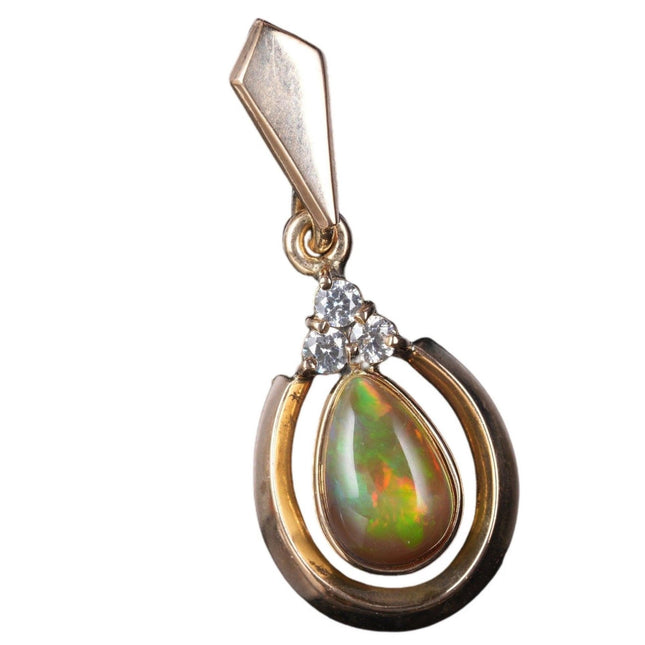 18k Natural Ethiopian Brown Opal/Diamond pendant - Estate Fresh Austin