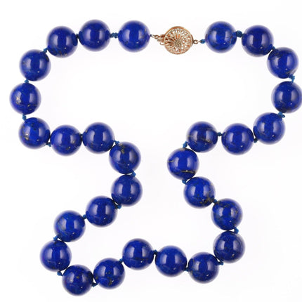 19" Vintage 14k clasp 14-15mm lapis lazuli beaded necklace - Estate Fresh Austin