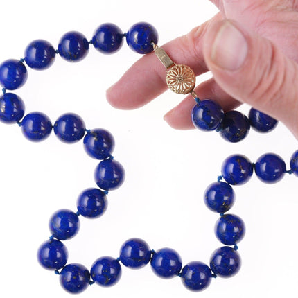 19" Vintage 14k clasp 14-15mm lapis lazuli beaded necklace - Estate Fresh Austin