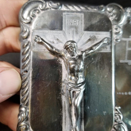 1910 Silverplate Inri Jesus On Cross Plaque Elmire Boucher 1870-1910 8.25" x 4" - Estate Fresh Austin
