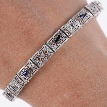 1920's Platinum/14k wg Sapphire/Diamond filigree bracelet - Estate Fresh Austin