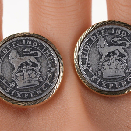 1926 1927 Silver sixpence cufflinks with gilt sterling mounts - Estate Fresh Austin