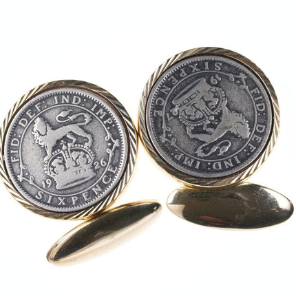 1926 1927 Silver sixpence cufflinks with gilt sterling mounts - Estate Fresh Austin