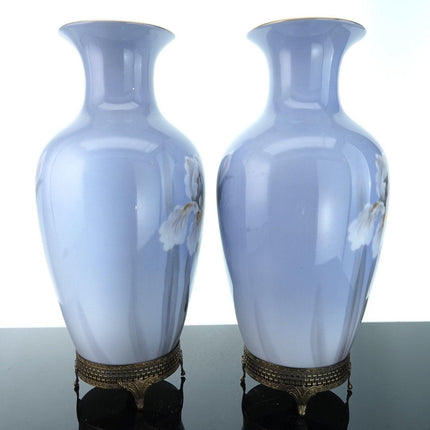 1940's Noritake Hand Painted Iris Vases On brass Stands Pair - Estate Fresh Austin