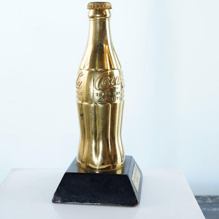 1950's Coca-Cola All Star Salesman's Award Gold bottle with wood base - Estate Fresh Austin