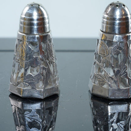 1950's Mexican Sterling silver Overlay glass salt and pepper set - Estate Fresh Austin