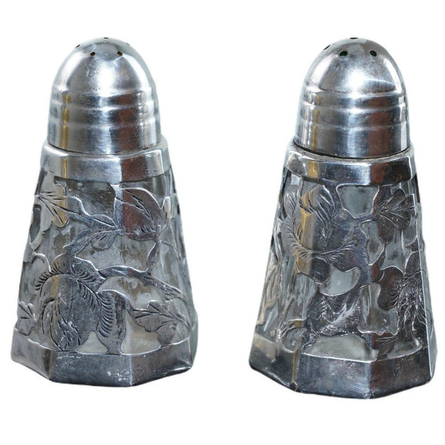 1950's Mexican Sterling silver Overlay glass salt and pepper set - Estate Fresh Austin