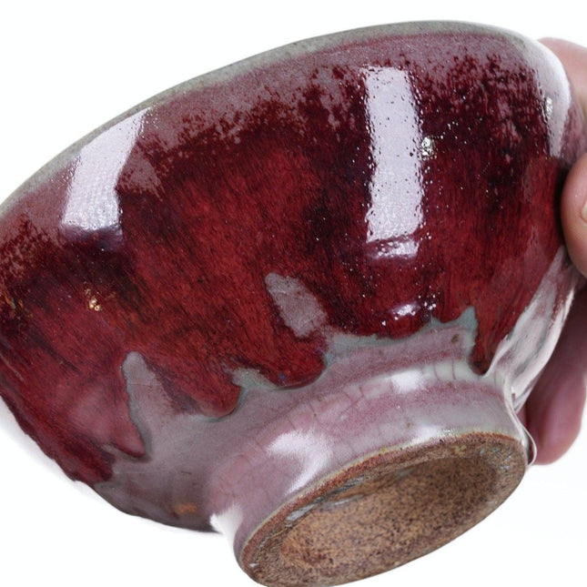 1953 Harding Black Texas Studio Art pottery footed bowl with drippy Flambe glaze - Estate Fresh Austin