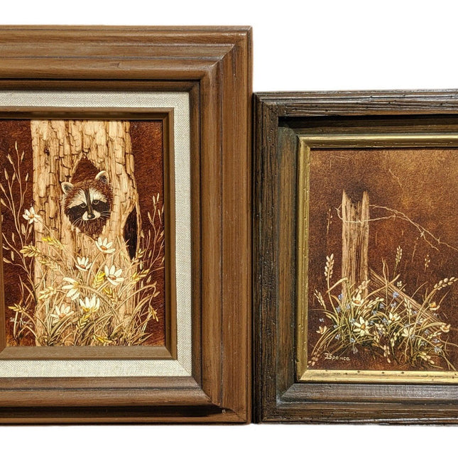 1970's Ida Spence Oils on Board Listed Texas Artist Raccoons and Flowers - Estate Fresh Austin