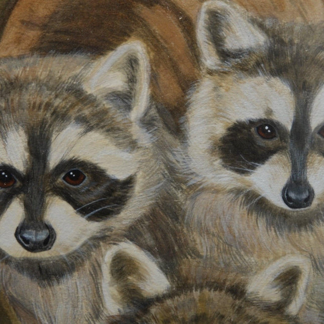 1970's Texas Gauche Painting of Raccoons - Estate Fresh Austin