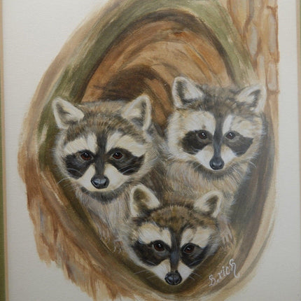 1970's Texas Gauche Painting of Raccoons - Estate Fresh Austin