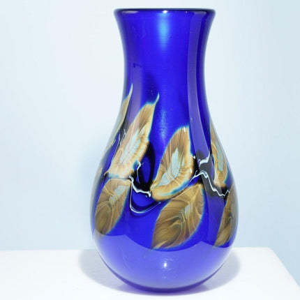 1993 David Lotton Leaf and Vine Art glass vase Iridized interior - Estate Fresh Austin