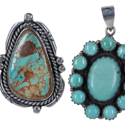 2 Vintage Native American Sterling and Turquoise pendants - Estate Fresh Austin