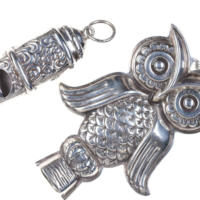 2 Vintage Sterling silver whistle pendants Reed & Barton Owl and other - Estate Fresh Austin