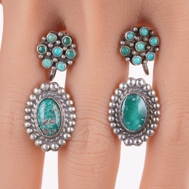 2pr c1940's Native American sterling and turquoise screw back earrings - Estate Fresh Austin
