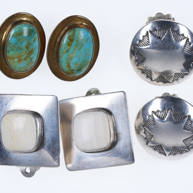 3 Pairs Vintage Native American clip on earrings - Estate Fresh Austin