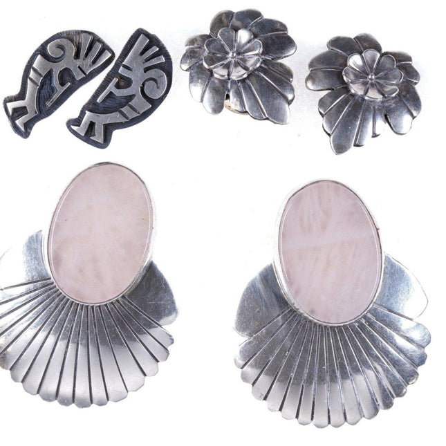 3 Pairs Vintage Navajo/Hopi Sterling earrings - Estate Fresh Austin