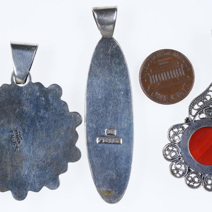 3 Vintage Sterling and stone pendants c - Estate Fresh Austin
